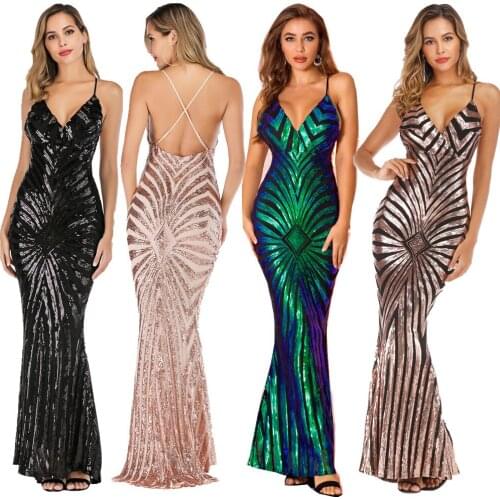 Womens Fashion sexy sequins v-neck green maxi dress high split long evening party Suspenders dress vestidos de fiesta de noche