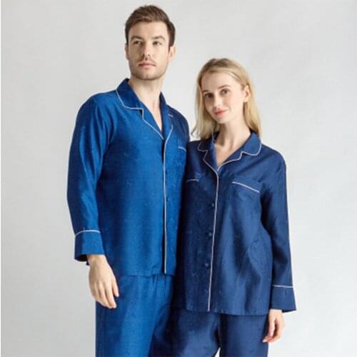 100 Silk Pajamas Set Gold Full Silk Women Length19 Momme Ladies Sleepwear Pijama Pyjamas Blue Sets Suit
