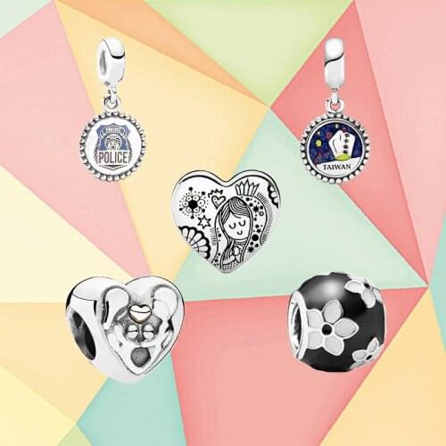 2020 New High Quality 925 Sterling Silver Police Pendant Family Heart Original Charm Bracelet Diy Exquisite Jewelry Accessories