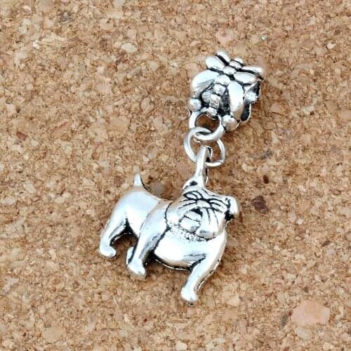 MIC .20pcs/lot Dangle Zinc alloy Cute Bulldog Charm Big Hole Beads Fit European Charm Bracelet Jewelry 13x29mm A-225a
