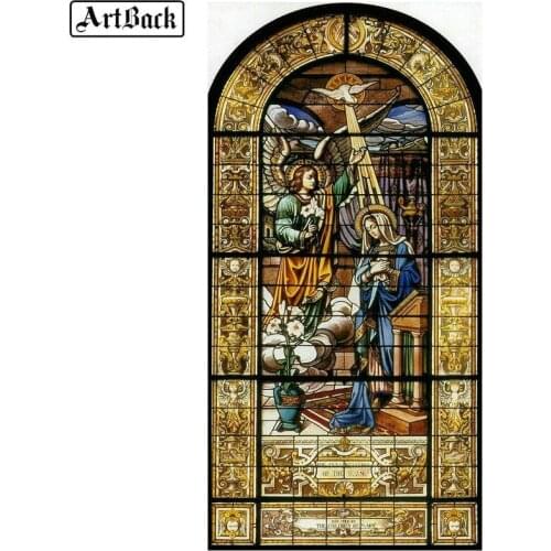 Full Square Diamond Painting Jesus Religious Window Flower Diy 5d Diamond Embroidery Virgin Mary Plaster Cross Stitch