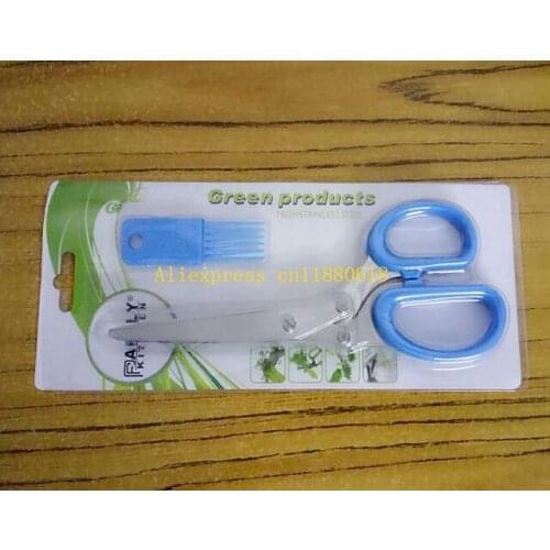 Free Shipping Multi-functional Stainless Steel Kitchen Knives 5 Layers Scissors With brush Cooking Tools