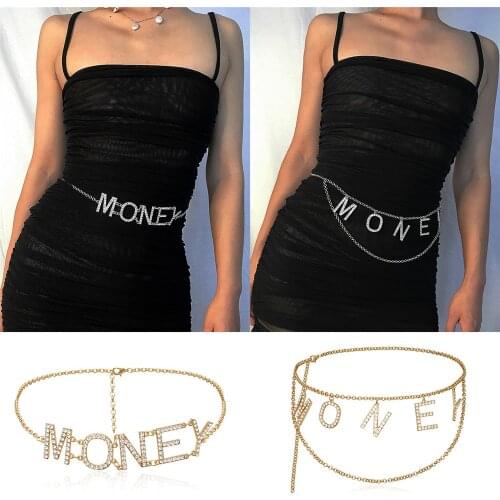 Bls-miracle Bohemia Gold Silver Color Letters MONEY Waist Chain For Women Fashion Jewelrys Belt Body Chains Party Gift Jewelry
