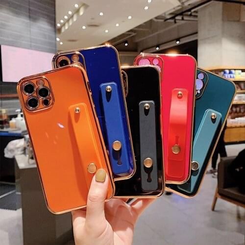 For iPhone 12 Pro Max Case Luxury Hand Band Holder Plated Electroplated Plain Cover for iPhone 11 XR 7 8 Plus XS Max SE 2020