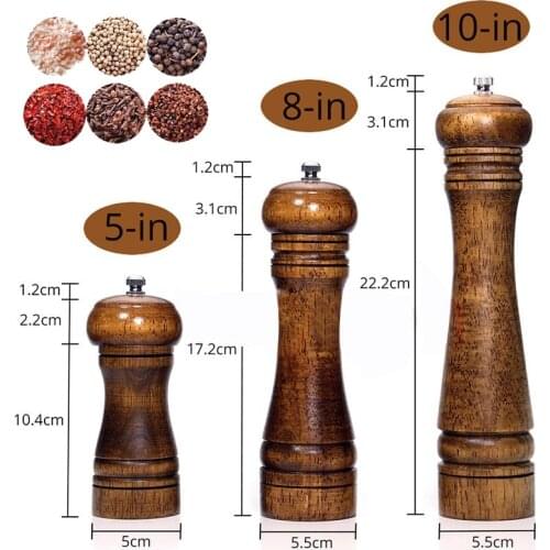 5" 8" 10" Wood Salt and Pepper Mill Solid Wooden Mills Grinder with Strong Adjustable Ceramic Grinder Kitchen Tools