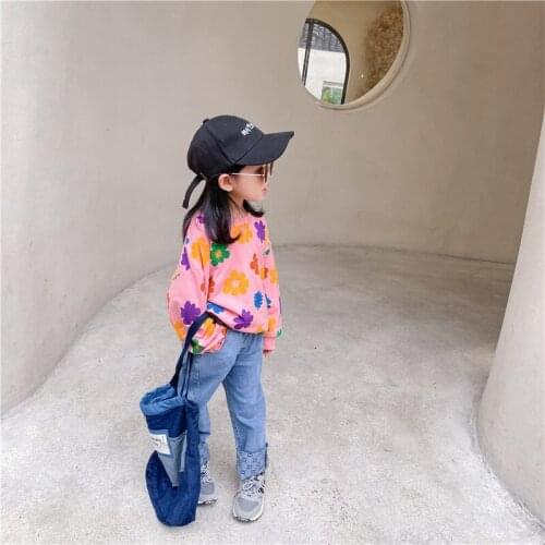 Children clothing Autumn 2021 Korean Girl Flower T-Shirt Sweater Children Western Pullover Clothes Child Girl