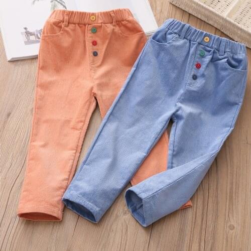 Baby Corduroy Casual Pants 2021 New Spring Autumn Childrens Clothing Kids Button Solid Color Trousers For Girls2-5-8-10 Years