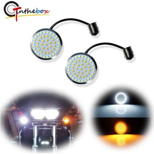 Gtinthebox 2-Inch Bullet 1157 White&Amber Dual-color LED Front Turn Signal Lights For Harley Davidson Softail Dyna Motorcycles