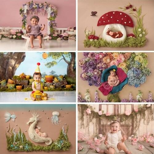 Newborn Backdrop Photography Baby Shower Spring Flower Wood Floor Birthday Party Photo Background for Children Backdrops Studio