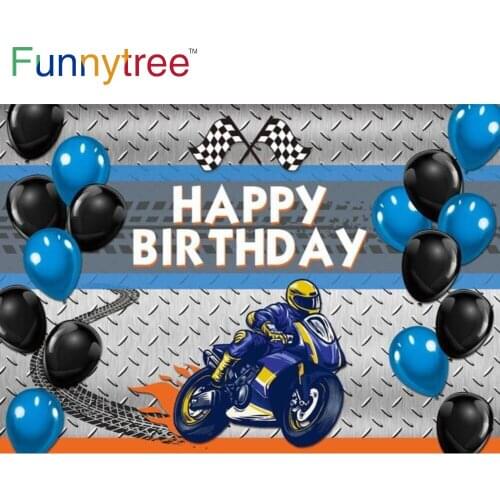 Funnytree Motorcycle Happy Birthday Party Background Race Balloon Decoration Backdrop Baby Shower Anniversary Boy For Photos