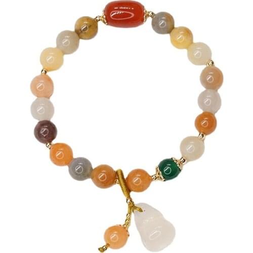Chalcedony Gourd Bracelet Retro Chinese Style Ethnic Peridot Pendant Bracelet Simple Golden Jade Bracelet For Woman 2021