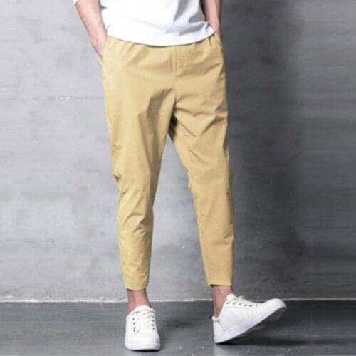 Korean Loose Harem Pants Feet Black Thin Waist Trousers Fashion Spring Summer Stretch Casual Pants Men Nine-Point Pants Student