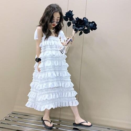 Girl Layered Dress 2021 summer new sleeveless dress children sling long dress kids holiday dress teenage clothing wz129