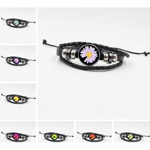New fashion small daisy sun flower glass multi-layer woven bracelet, leather bracelet, hand-woven beaded bracelet wholesale