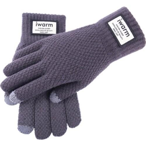 Fashion Men Winter Warm Knit Touch Screen Driving Gloves Plus Plush Velvet Thicken Elastic Sports Fitness Cycling Mittnes L46L