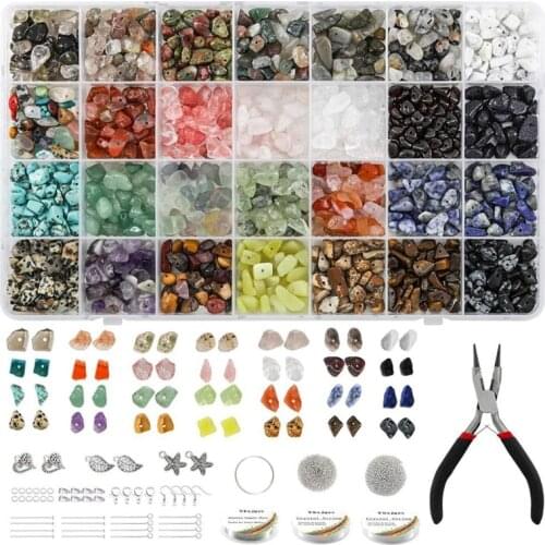 1 Set Natural Irregular Gemstones Beads Kit with Jump Rings Ear Hooks Pliers Lobster Clasps for DIY Jewelry Making