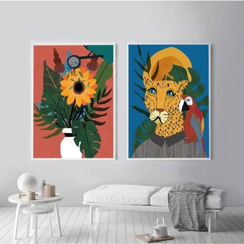 Nordic Abstract Flowers Animal Lion Wall Art Canvas Painting Nordic Posters and Prints Wall Pictures for Living Home Decoration