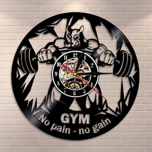 GYM Decor Vinyl Record Wall Clock Bodybuilding Kettle Bell Retro Wall Watch Fitness Club Motivation The Beast Silent Wall Clock