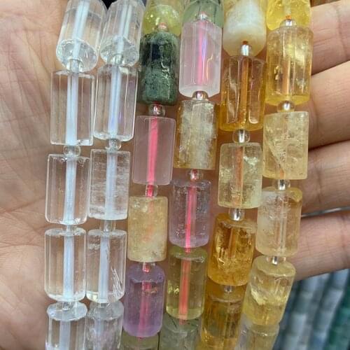 Natural Crystal Lemon Rose Quartz Cirtine Prehnite Stone Beads 15'' Column DIY Loose Beads For Jewelry Making Beads Necklace
