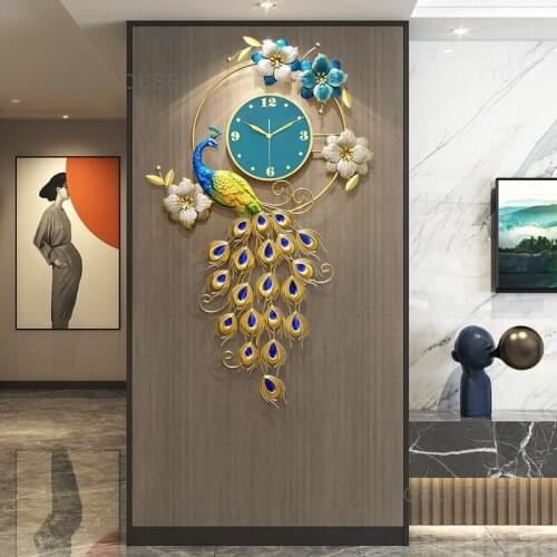 Nordic Watch Peacock Luxury Wall Clocks Living Room Home Decoration Modern Simple Atmosphere Light Luxury Wall Clock Home Decor
