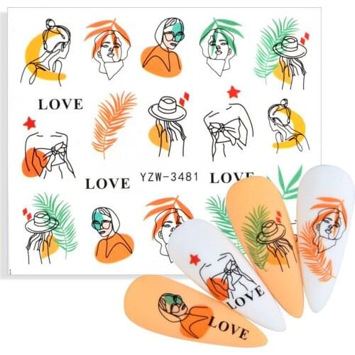 Newest LOVE Letter Nail Sticker Stick Figure Woman Face Pattern Water Transfer Picture Flowe Sliders DIY Nail Art Decora Decals
