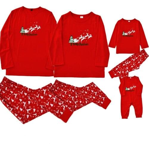 New Year 2022 Clothes Set Baby Onesie Kids Adults Family Matching Pajamas Red Christmas Tree Sleepwear Winter Top+Pants 2 Piece