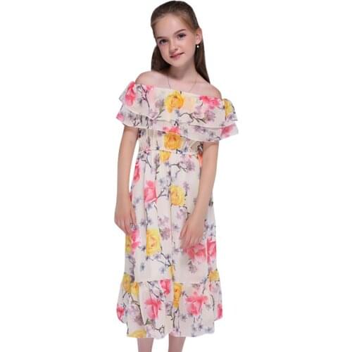 Girls Bohemia Dresses for Kids Clothes Sleeveless FLoral Print Chiffon Long Dresses Girls Beach Princess Costume 6 8 10 12 Years