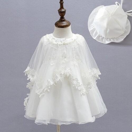 3pcs/set Baby Girl Baptism Dresses Newborns Girls Christening growns Infant Girl Dress White Princess Chiffon Dresses for kids