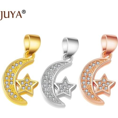 Moon Charm For Jewelry Making Gold Rose Gold Copper Inlaid AAA Zircon Rhinestone Moon Star Charms Pendants Accessories