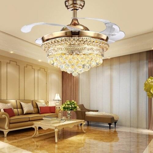 Bluetooth music seven color frequency conversion fan light restaurant hanging European crystal fan light