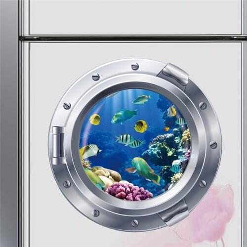 Underwater world colorful coral fish submarine portholes wall stickers room decor diy sticker 3d window wall decals kids art
