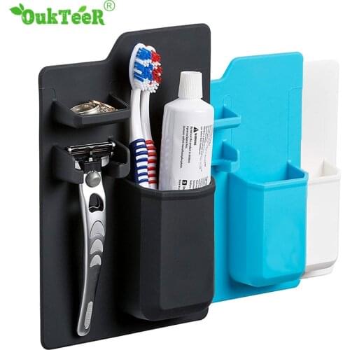Practical Soft Silicone Toothbrush Holder Bathroom Organizer Wall Mounted Razor Holder Hooks Shelf Rack Bathroom Accessories