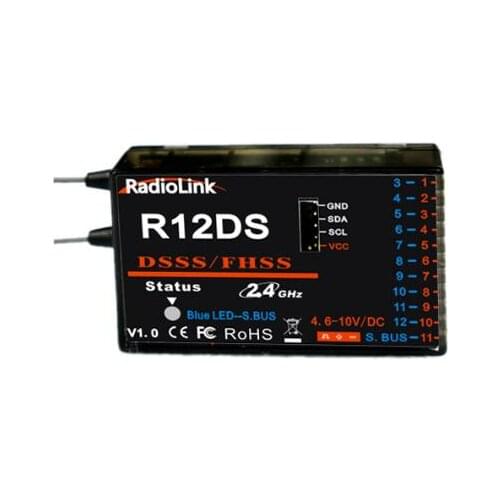RadioLink R12DS 2.4GHz 12CH DSSS & FHSS Receiver for RadioLink AT9 AT9S AT10 AT10II Transmitter Support For SBUS PWM