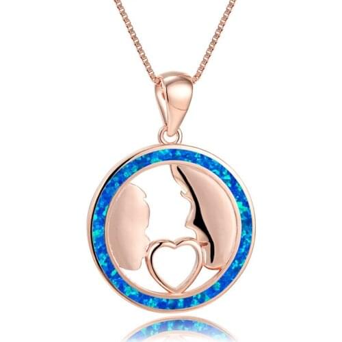 Luxury Female Blue Opal Pendant Necklace Rose Gold Silver Color Chain Necklace Cute Heart Necklaces For Women Thanksgiving Gift