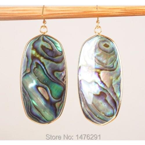 Hot Natural Abalone Shell Oval Hook Dangle Earrings 1Pair