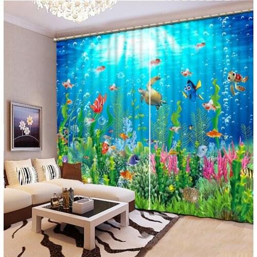 Blue room curtains 3D Blackout Curtains For Living room Bedding room ocean curtains
