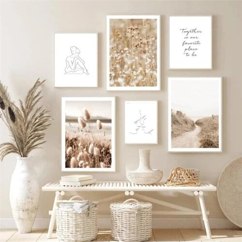 Nordic Country Landscape Photography Printing Posters Reed Field Figure Lines Canvas Painted Wall Art Modern Home Decoration