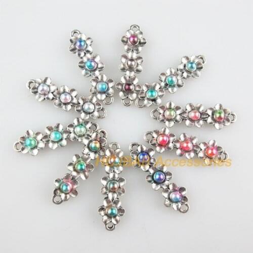 20 New Star Charms Mixed Acrylic Flower Connectors Tibetan Silver Tone 8.5x28mm