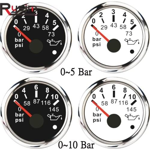 Universal Car Oil Pressure Gauge Sensors 0-5bar 0-73psi 52mm Oil Pressure Meters 0-10bar 0-145psi for Truck Boat M10x1 NPT1/8