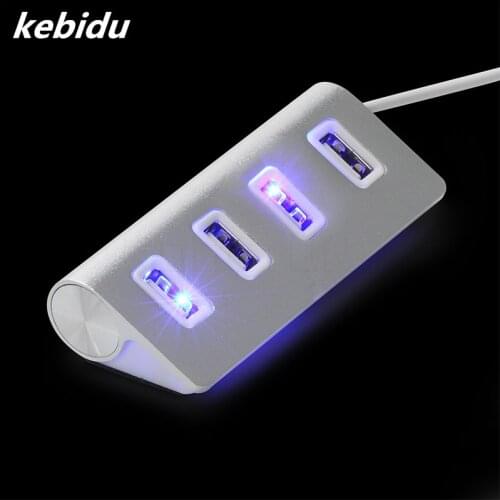 Kebidu USB 4 Port Expander LED High Speed HUB 2.0 Hub Splitter Switch Trapezoid Accessories For MacBook PC WIN 7/8 PC Tablet Ne