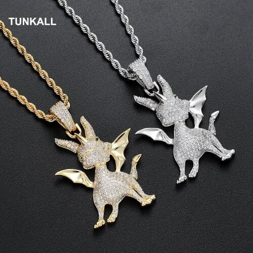 TUNKALL Bling Bling Hip Hop Brass Jewelry CZ Animal Pendant Necklace Men And Women Party Gift CN195