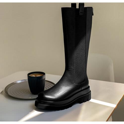 Women Casual Boots 2021 Knee High Boots Natural Leather Autumn Platform Riding Boots Ladies Zipper Long Boots