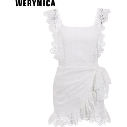Werynica Sexy summer women dress 2020 Backless ruffle voile lace dress Vintage holiday beach short female vestidos dresses