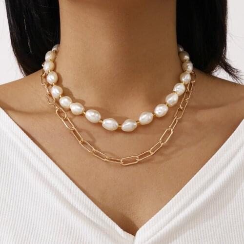 Fashion Jewelry Necklace Baroque Shaped Pearl Jewelry Double Pearl Necklace Short Clavicle Chain Necklace Female