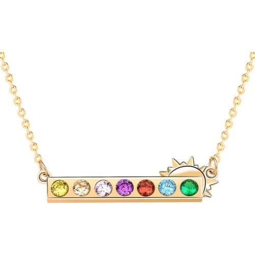 JQUEEN 925 Sterling Silver Color Rainbow Zircon Pendant Necklace Clavicle Chain with Zircon Women Necklace