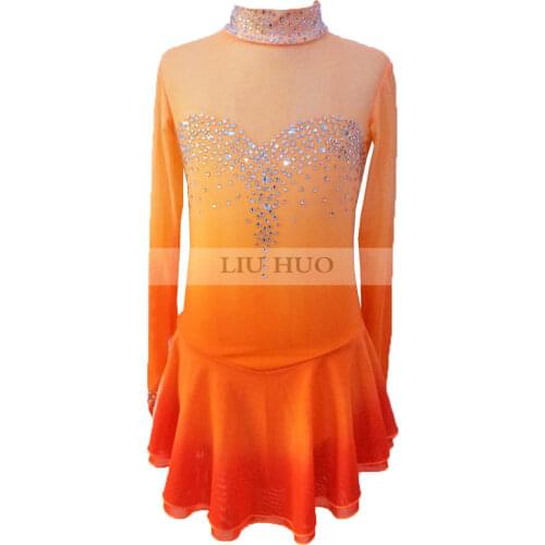 Figure Skating Dress Womens Girls' Ice Skating Dress orange A gradient skirt Elastic spandex yarn fabrics Waterdrill decoration
