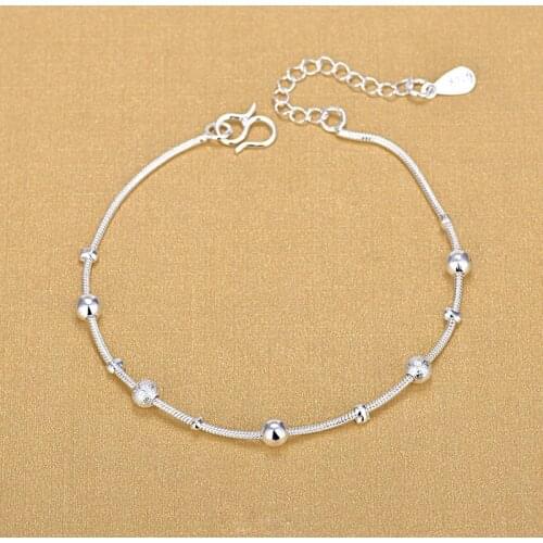 925 Sterling Silver Adjustable Link Chain Round Bead Bracelets Jewelry For Woman Party Accessories sl109