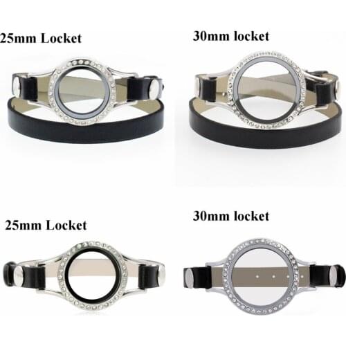 10pc floating living memory locket bracelet 316L stainless steel floating locket with black PU bracelet fit floating charms