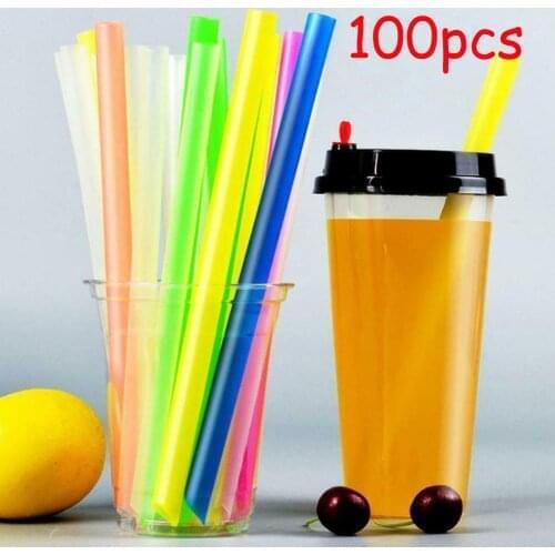 100pcs /bag Clear Colorful Black Individually Wrapped Drinking Straws Milk Tea Drinks for Pearl Bubble Holiday Jumbo Event Party