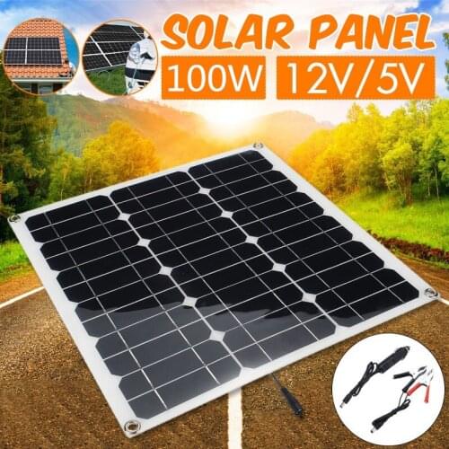 100W DC 12V/5V Solar Panel Dual USB Solar Cell Monocrystalline Solar Cell Solar Battery Charger for Car Yacht RV Battery Charger